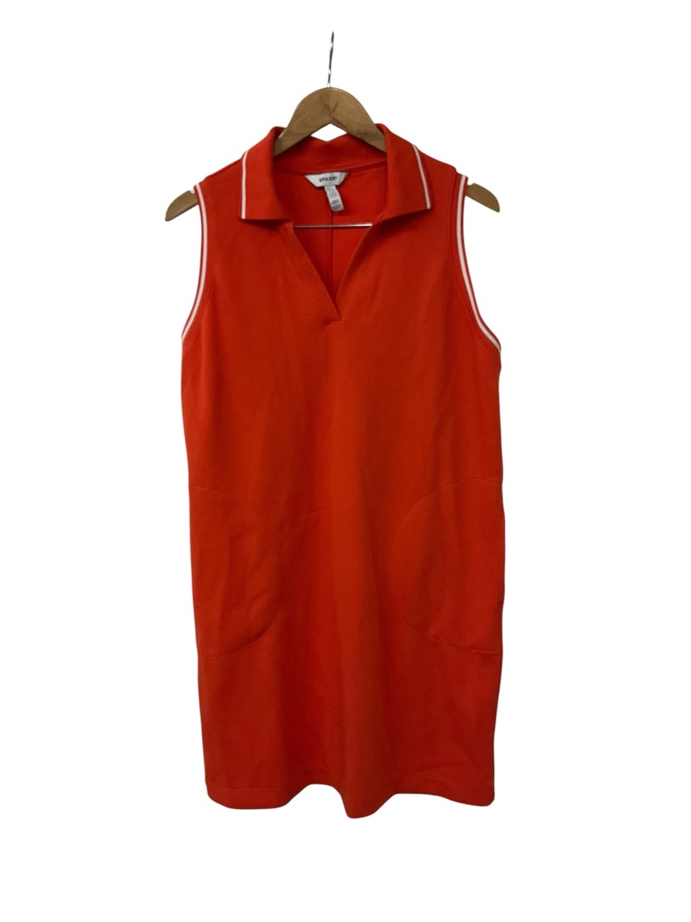 SPANX AirEssentials Piqué Polo Tank Dress Orange/White Stripe Pockets Golf L